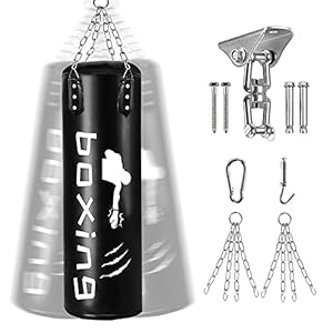 Sporty freestanding sandbag 50 inches, Heavy-Duty Filling Set can be 100 pounds、Adjustable Wall Bracket Ceiling Hook Punch Chain Boxing MMA Muay Thai Karate Taekwondo Kickboxing Training Workout
