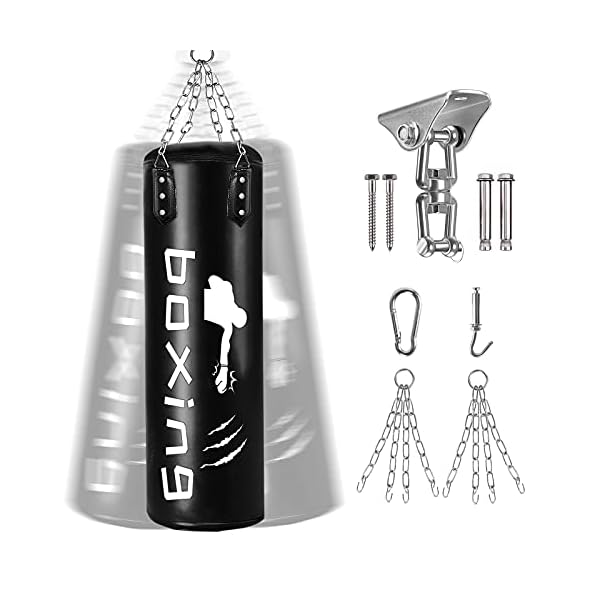 Sporty freestanding sandbag 50 inches, Heavy-Duty Filling Set can be 100 pounds、Adjustable Wall Bracket Ceiling Hook Punch Chain Boxing MMA Muay Thai Karate Taekwondo Kickboxing Training Workout