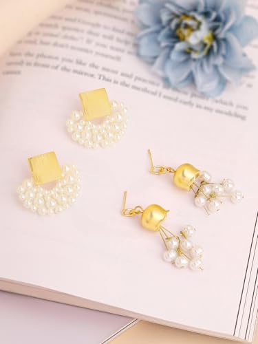 Image of Yellow Chimes Fashion Women Combo Earrings Set | 2 Pairs Korean Style White Earrings