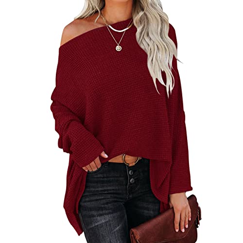 Suéter De Punto De Moda, Blusas De Punto De Un Hombro, Manga De Murciélago, Suelta, Color Puro, Cómoda, Encantadora, Elegante para La Oficina Y Los Viajes para Mujeres (L)