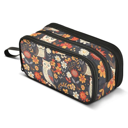 Image of ALAZA Owl Flower Boho Pencil Case Big Capacity 3 Compartment Pen Bag for Boys Girls Kids Pencil Holder Box Adult Makeup Pouch School Stationery Storage Bag