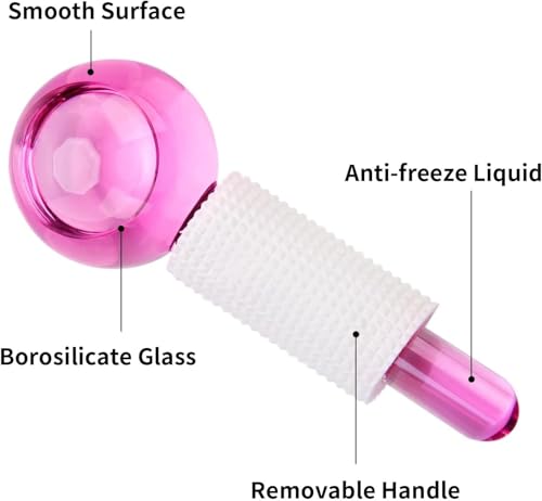 Image of Facial Ice Globe Smart Cool Face Roller Ball | Facial Massage Tools for Neck Eye Circle Reduce | Anti Ageing Wrinkles Soothing Firming Skin Crystal Ice Roller (Pack of 2) (pink)