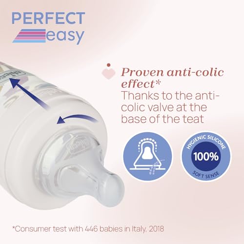 Miniatura 3 de Chicco Set 2 Biberones Anticolicos Perfect Easy Fast Flow 330 ml, Biberón Bebé Chicco, Biberones Anticólicos con Válvula Anticólico, Pack Ahorro Bebe Niña 4 Meses+