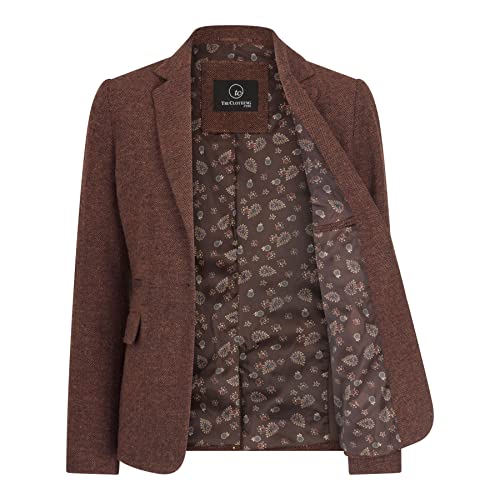 Ladies Blazer Tweed Herringbone Wool Classic Smart Casual Vintage Rust Brown3