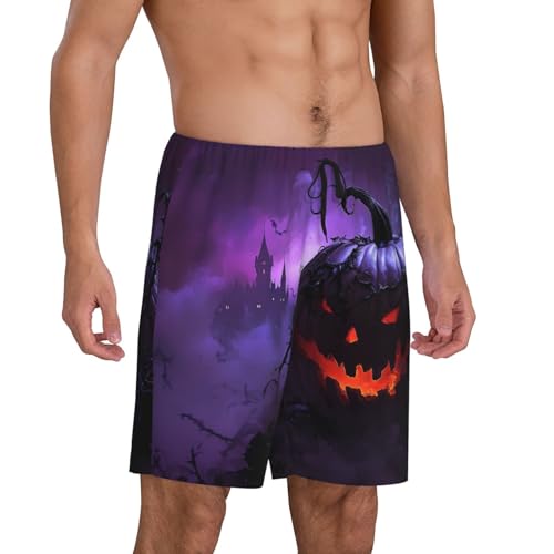 Mens Pajama Pants - Halloween Purple Pumpkin Sleep Shorts Mens Pajama Shorts, Comfy Pj Pants for Mens Lounge Shorts