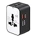 Travel Adapter Fast Charge, GaN Worldwide All in One Universal Travel Adapter with PD3.0 Type C & USB-A Quick Charging Portable Wall Charger AC Power Plug Adapter for USA EU UK AUS, White