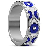 Silver-tone ring with royal blue Evil Eye: A polished steel band showcases a royal blue enamel Evil Eye for a bold look rooted in protective symbolism. Crafted from 316L stainless steel & enamel: Designed for durability and daily comfort—polished to ...