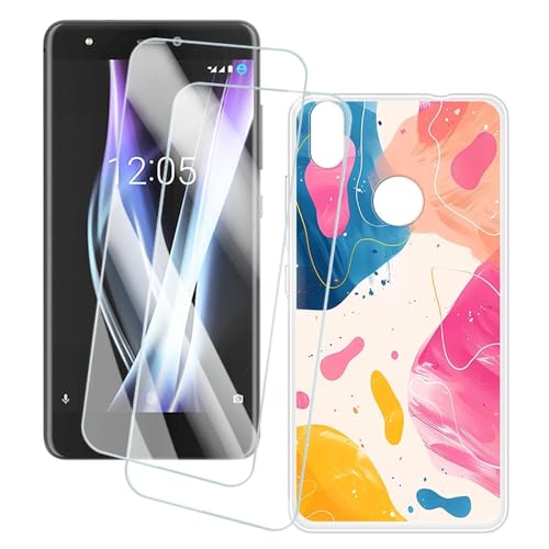 OAGELIM 2er Pack Bildschirm Schutzfolie + Hülle Kompatibel mit BQ Aquaris X Pro (5.2 Zoll) Künstlerisch Bedruckte Hülle & Gehärtetes Glas Kratzfest (Bunt)