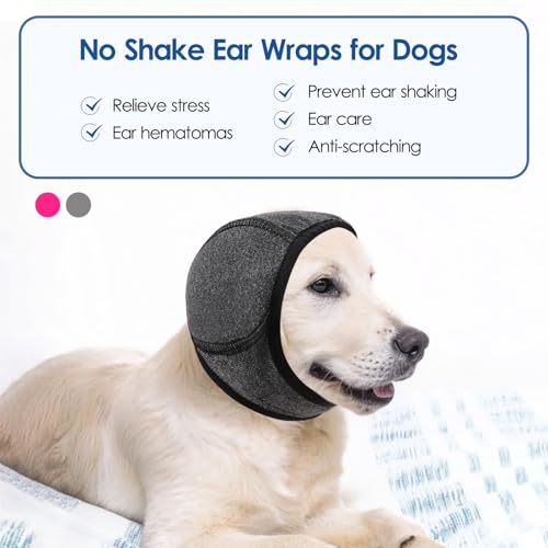 Image of Dog Ear Wraps Dog Calming Hoodie Anxiety Relief Ear Cover for Dogs | Water Resistant Noise Protection Ears Muffs for Firework, Grooming, Thunderstorms, Swimming, Bathing, Grey M