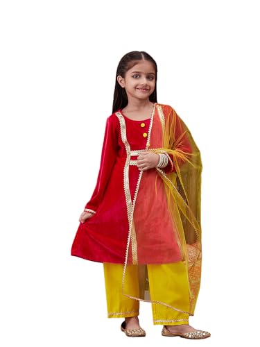Pspeaches Girls Regular Gotta Patti Velvet Kurta With Salwar With Dupatta (Ks-Magentavelvet-4)