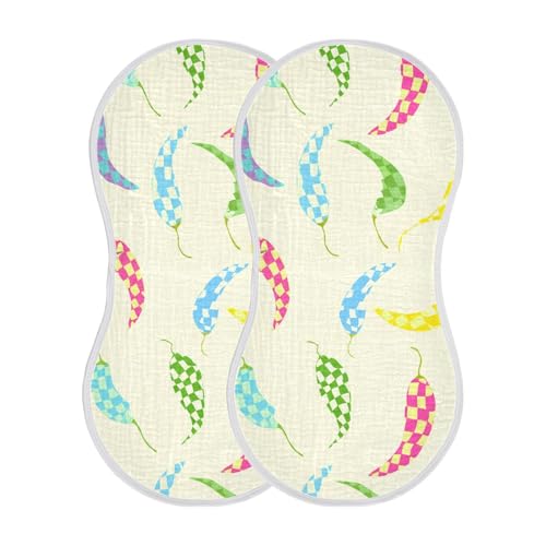 MCHIVER Checkered Chili Peppers Beige Baby Burp Cloths Cotton Washcloths Absorbent Soft Burping Rags for Baby Girl Boys Burpy Cloth Bib 4 Pack2