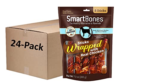 Image of SmartBones Chicken-Wrapped Sticks For Dogs With Real Peanut Butter, Rawhide-Free 8 Count, (24 Pack)
