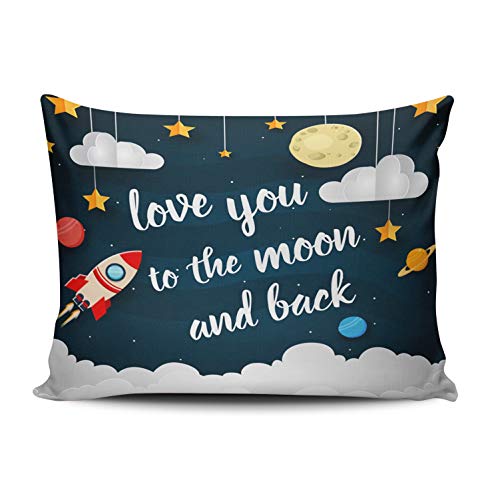 Image of WEINIYA Bedroom Custom Decor Love You to The Moon and Back Colorful Throw Pillow Cover Cushion Case Fashion One Sided Printed Design Boudoir 12x16 Inches