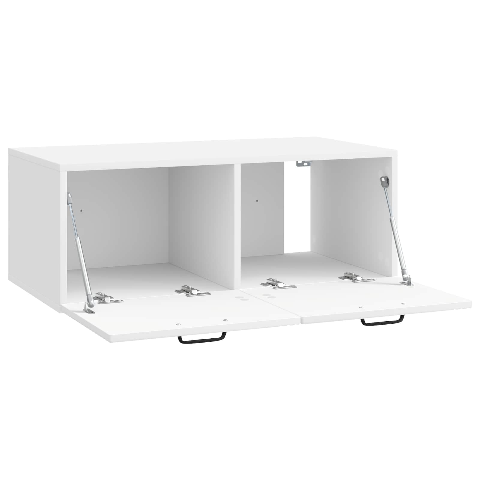 Mobile TV da parete, bianco lucido, 78,5 x 41 x 30 cm, con vano portaoggetti, ante girevoli, in legno, salvaspazio, sospeso, per soggiorno, angolo gaming, moderna credenza