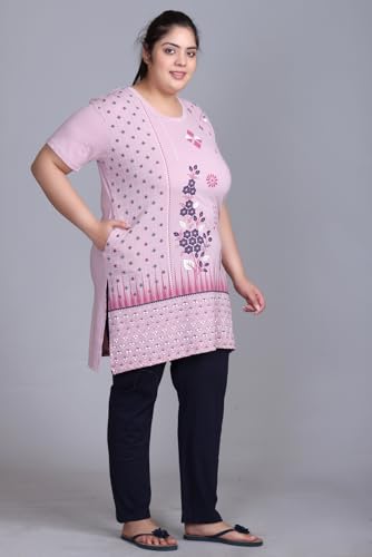 Image of In Love Women's Plus Size Printed Cotton Night Suit Set Short Sleeve | Cotton fabric - soft night suit set for sleepwear and home comfort