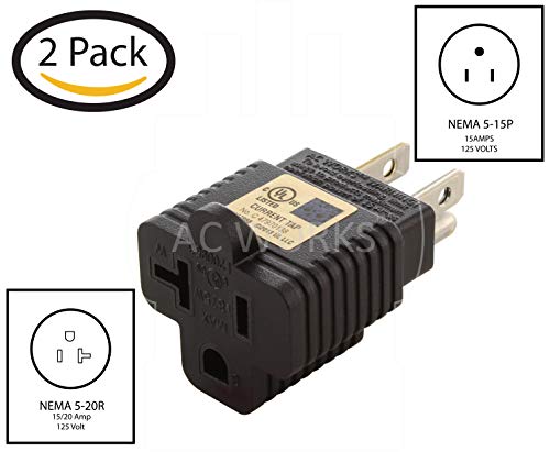 Ac Works 15 To 20Amp 125Volt T-Blade Adapter (2Pk-Compact) #TOP2