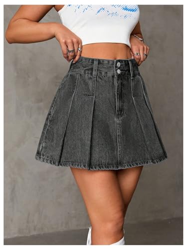 Milumia Women's Pleated Denim Skirt Trendy High Waisted Mini Jean Skater Skirts4