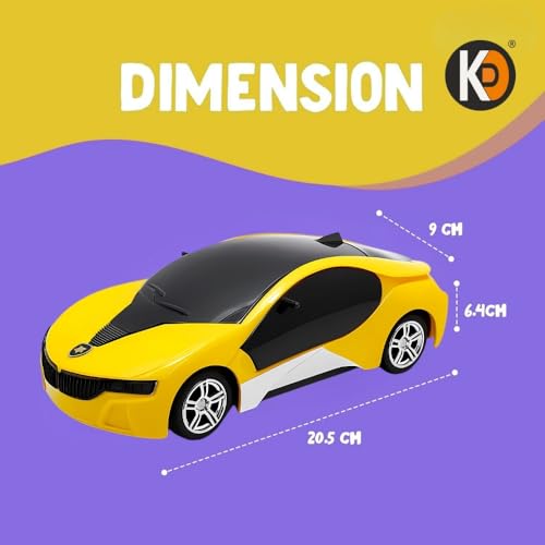Image of K D Remote Control Car Toy of Race with Lightning, Music Effects, Universal Wheel for Kids (Yellow)
