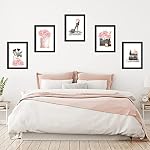 6PCS Mode Femmes Toile Wall Art Imprimes décoration de chambre, KALYLOC Pink parfum brosse de maquillage talons hauts Sacs à main Photos Peintures, Affiche d'Art pour la Fille Salon Chambre Bureau (8''x12'' Unframed)