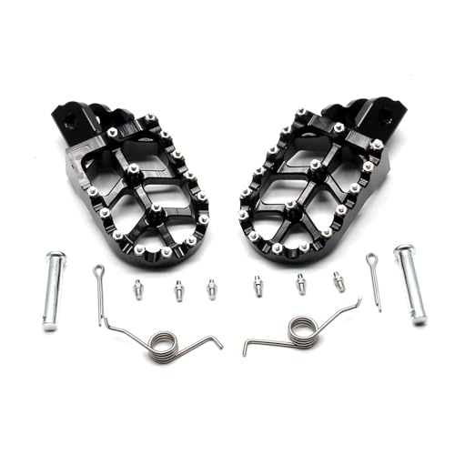 Image of MZS Dirt Bike Foot Pegs for CRF125F 2014-2024, CRF110F 2013-2024 | Black CNC Aluminum Alloy Footrest, Skeleton Grid Wide Footpeg, Non-Slip Stainless Steel Foot Pins, Rust & Corrosion Resistant