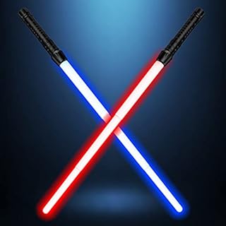 Light Up Saber with FX Sound, Light Sabers for Kids with Realistic Handle, Expandable Light Swords Set for Xmas Present, Galaxy War Fighters and Warriors, Halloween Dress Up Parties Costume