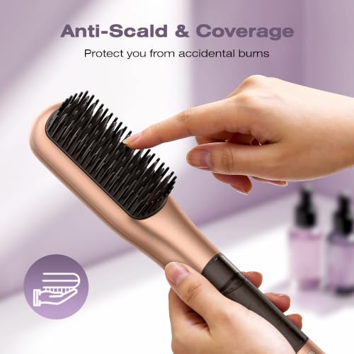 Image of Steam Hair Straightener Brush, Steamline Pro 3 in 1 Straightening Brush, Curly & Frizzy Hair,Smooth Without Flattening, 5 Temp Settings & LED Display, Dual Voltage, Professional Tools, Sun Orange
