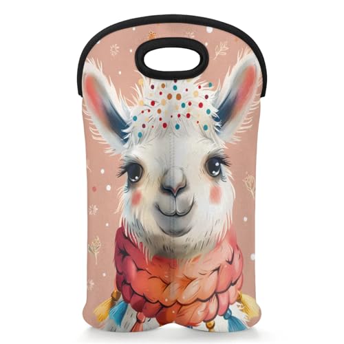 GzLeyigou 2 Bottles Cute Alpaca Wine Bag Sleeve Totes Neoprene Protective Wine Carrier Bag for Wine,Water, Champagne, Beer, Baby Bottles,Gift 14.5 x 10 Inches