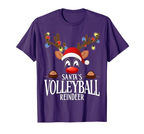 Santa's Volleyball Reindeer Funny XMas Matching PJS T-Shirt