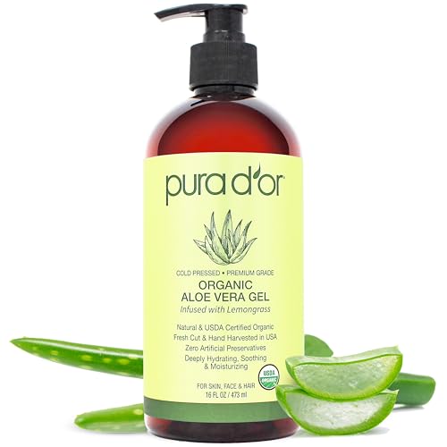 PURA D'OR ORGANIC Aloe Vera Gel Soothing Moisturizer, Lemongrass, 16oz