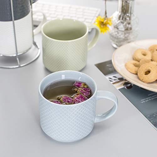 Hasense Stackable Porcelain Coffee Mugs Set Of 4 With Metal Stand, 15 Ounce Embossed Cappuccino Cups For Specialty Coffee Drinks And Tea, Multi Color #TOP6