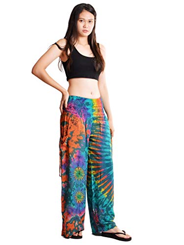 Calça feminina Orient Trail tingida a frio com perna larga Palazzo Yoga Tie Dye, Miami Teal, Medium