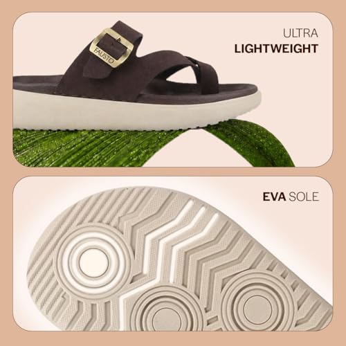 Image of FAUSTO Men Toe Ring Criss Cross Buckle Strap Side Stitched Waterproof Summer Slip On Sandals|Comfort Sole|Lightweight Slippers for Rainy Monsoon Season
