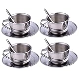 Jorzer Juego de té para niños de Acero Inoxidable Resistente al Calor con 4 Tazas de 70 ml 4 platillos y cucharas para niñas y niños.