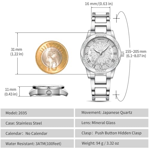 Image of NIBOSI Watch for Woman Analog Quartz Rose Gold Stainless Steel Band Luxury Ladies Watch Stylish Diamond Blue Dial Wrist Watches Waterproof