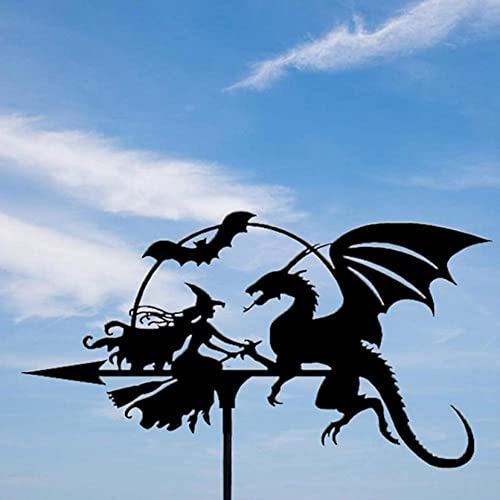 Bturyt Outdoor Metal Weather Vane Steel Weathervane Retro Farm Scene Vane And Dragon Black Weather Vane Garden Wind Vane #TOP1
