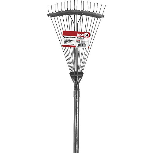 Nove54, Vassoura Metálica Para Grama, 18 Arame, Regulável, Preta, Com Cabo.