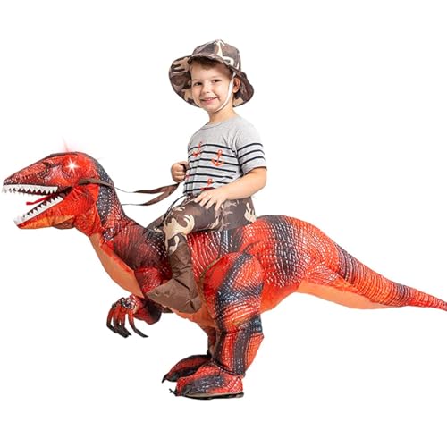 GOOSH Inflatable Dinosaur Halloween Costume for Kids with Glowing Red LED Eyes