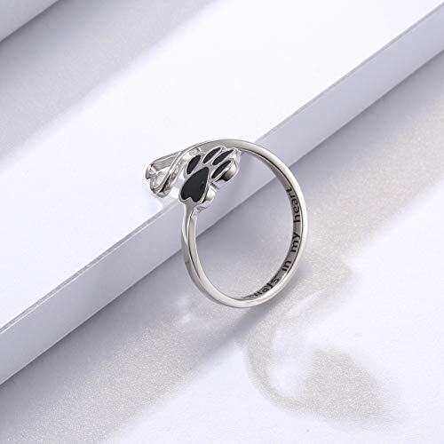 Puppy Lovers Paw Print Heart 925 Sterling Silver Adjustable Ring - Pet Animal Jewelry Creative Pierced Love Dog Cat Claw Ring - Gift for Pet Loving Friends and Families3