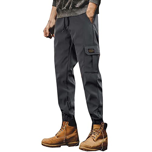 Men's High Waist Drawstring Solid Cinch Bottom Cargo Pants Multi Pockets Streetwear Relaxed Fit Tapered Joggers