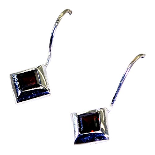 Boucles d'oreilles grenat naturel argent bijoux femme forme carrée rouge