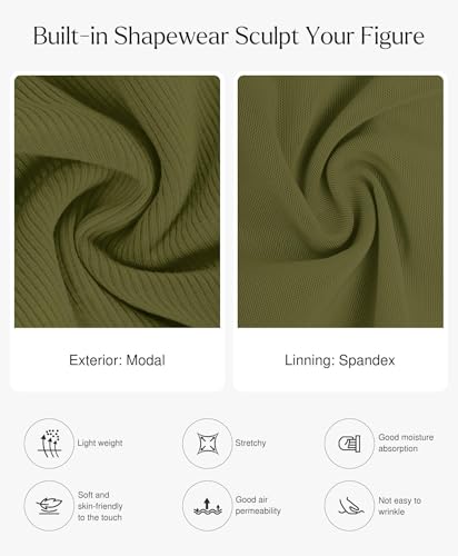 Image of Popilush Long Sleeve Midi Dresses for Women, Built-in Bra Shapewear Dress | Bodycon, Tummy Control, Square Neck, Cocktail Party and Dinners