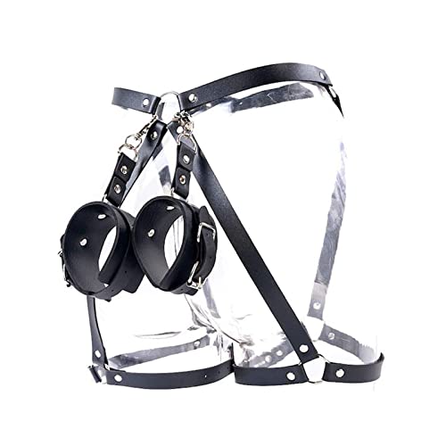 SUPKTHDY Punk Leder Harness Damen SM Sex Harness Taille Bein käfigbetten Geschirr Strumpfband Gürtel für frau BDSM Bondage Set mit Handschellen Sexy unterwäsche Fetisch Fesseln Sexspielzeug