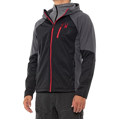 Spyder Men's Full Zip Hooded Soft Shell Jacket, Black/Grey