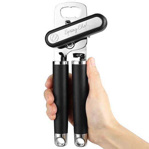 Comparison: Best Hand Can Opener For Seniors 11 Spring Chef Stainless Steel Can Opener - Manual with Soft Grip Handles, Easy Turn, Heavy Duty Hand Can Openers for Seniors with Smooth Edge - Magnetic Lid Remover - Black
