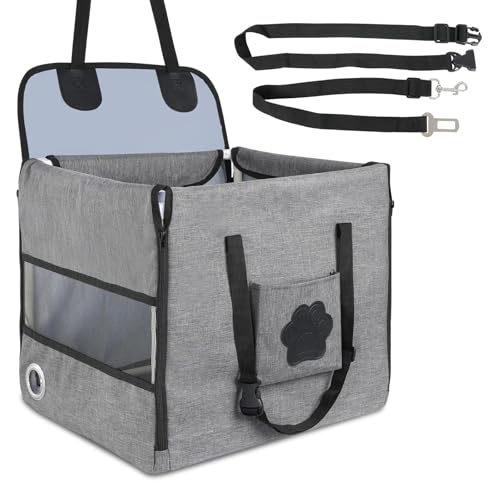 Trasportino per cani auto 44 x 40 x 40 cm, Seggiolino Auto per Cani Rinforzato e Pieghevole, Stabile e Anti-Collasso, con Cinturino di Sicurezza Rimovibile, per Cani di Taglia Piccola e Media