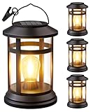 NFEVER Solar Lanterns Outdoor Waterproof: 4 Pack Hanging Solar Lights for Outside Patio Porch Garden Tabletop Decor - Bright LED Warm White Solar Powered Lighting - 2025 Gardening Lovers Mom Gifts