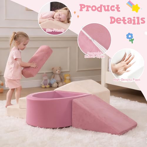 Image of STAOLENE 5PCS Foam Climbing Blocks for Toddlers 1-3 | Montessori Indoor Play Gym with Ball Pit & House Module, Soft Climb and Crawl Activity Set for Kids(Balls Not Included)