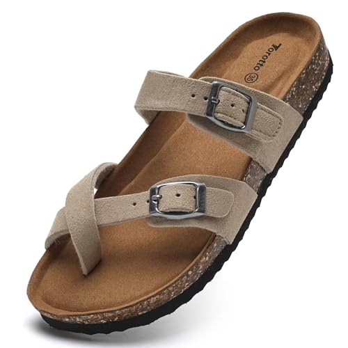 Image of Torotto Boys Girls Sandals with Cork Footbed Adjustable Buckle Casual Flip Flops Sandals Open Toes Flat for Kids Toddler