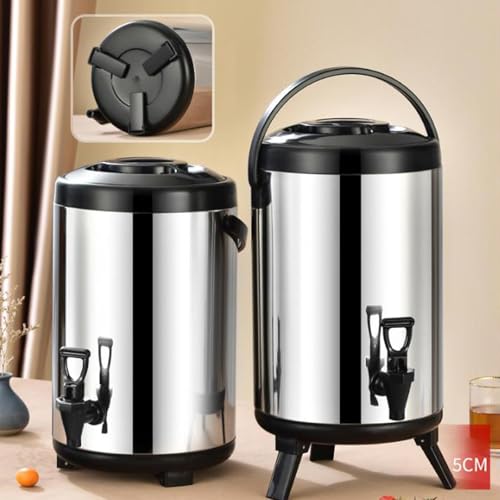 tuwiwol Barril resistente y aislante, duradero y aislante para té, recipiente para bebidas con grifo para servir bebidas frías y calientes, cubo para té con leche y aislamiento grueso, Plata, 10L - imagen 7