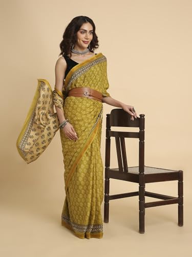 Image of RATAN Women's Pure Soft Cotton Saree with Blouse Piece | Lightweight Breathable Daily Wear Cotton Saree | Traditional Printed Saree for Office Casual & Summer Wear